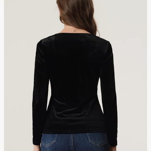 Allegra K Velvet Tops for Women's Long Sleeves Sweetheart Neck Blouse - Picture 3 of 3